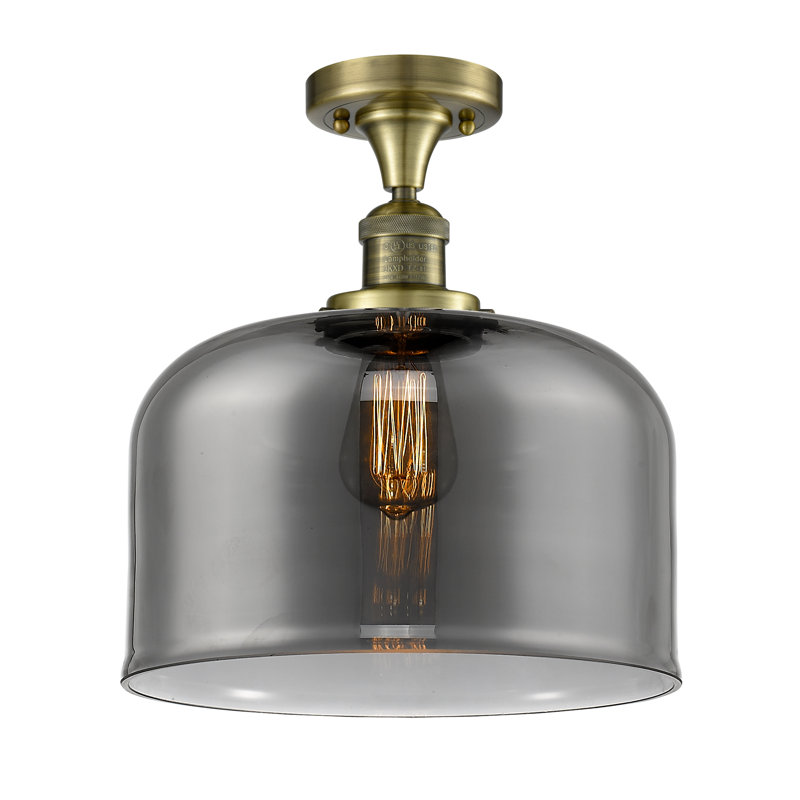 Plafonnier semi-encastré 1 lumière Bell, Ampoule DEL 6 watts rétro, Plaqué couleur fumée, Laiton antique