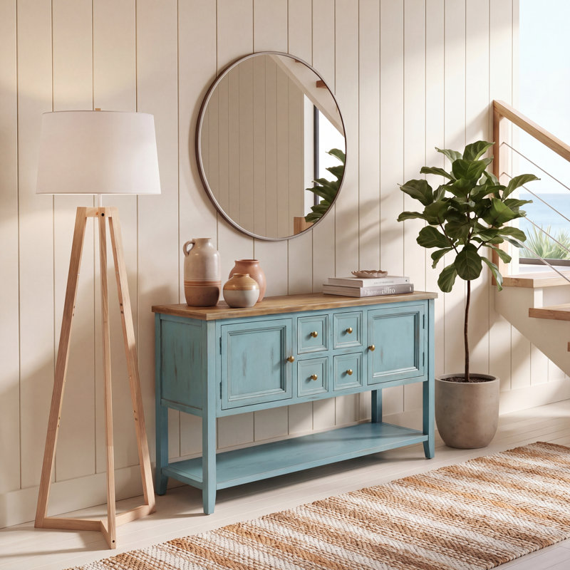 Console en bois massif 45,7 po Sadie, Bleu campagnard