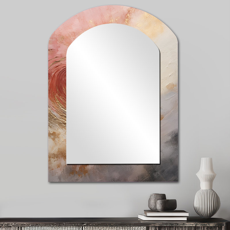 Gold Pink Desert Mirage Vortex Spiral - Abstract Spirals Arch Mirror, Gold Asymmetrical Decorative Wall Mirror, Printed Metal Art