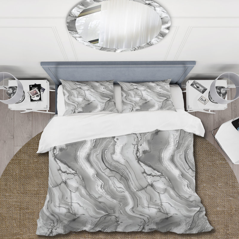 Ensemble de housse de couette Traditional Gray Marble VII, Queen Duvet Cover + 2 Standard Shams