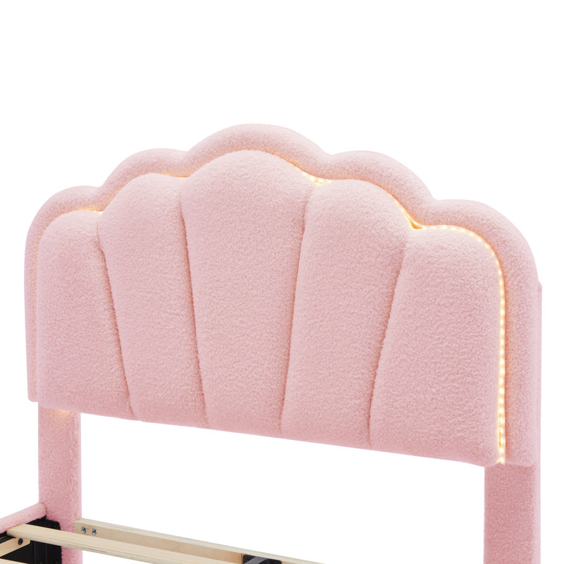 Ensemble de chambre à coucher 2 pièces avec lit plateforme tapissier en forme de fleur à DEL, Rose, Simple
