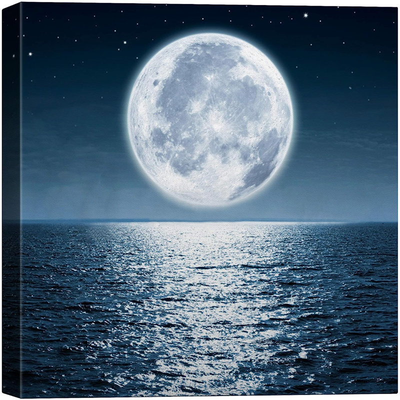 Lune illuminant l'océan bleu X09 sur toile, H 24 po x l 24 po x P 1,5 po