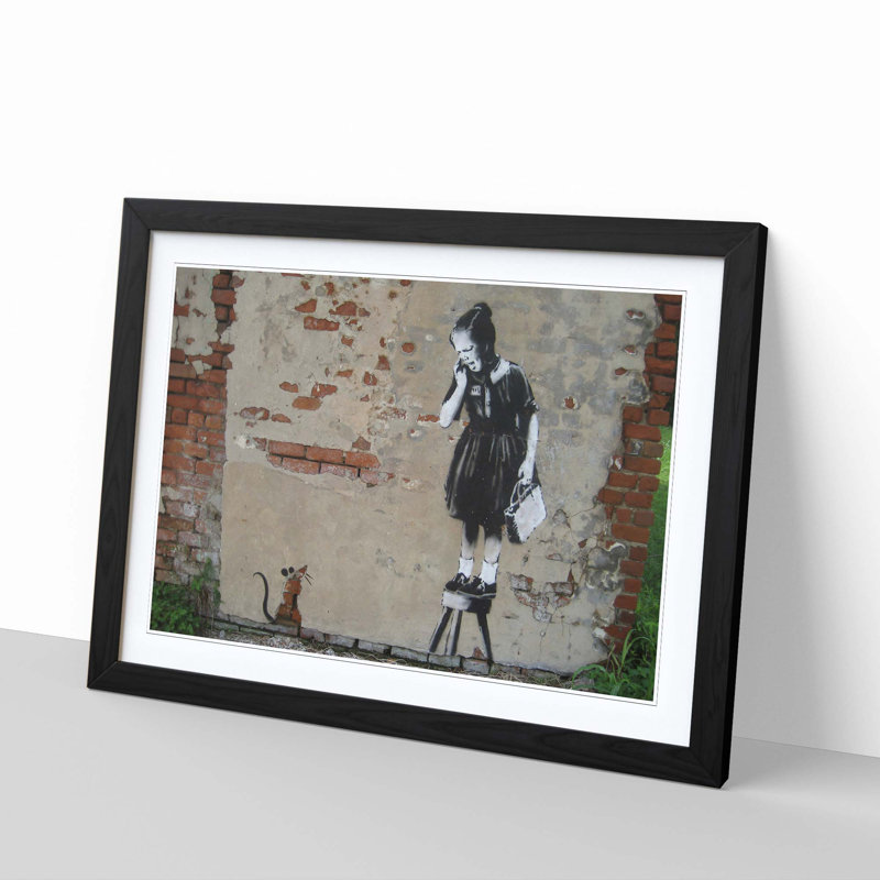 Girl and Rat Graffiti by Banksy Framed Photographic - Framed Print, Black