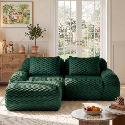  82" Flannelette Modular Boneless Sectional Sofa with Highly Textured, 32D High Density Sponge Loveseat Couch with 2 Pillows, No Assembly Required, Comfy Compression Sofa for Living Room, Apartment