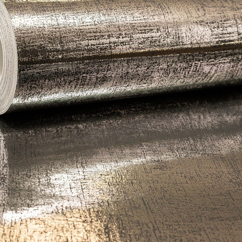 Ince Metallic Silver Shimmer Black Silver Wallpaper 10m x 53Cm Textured Roll