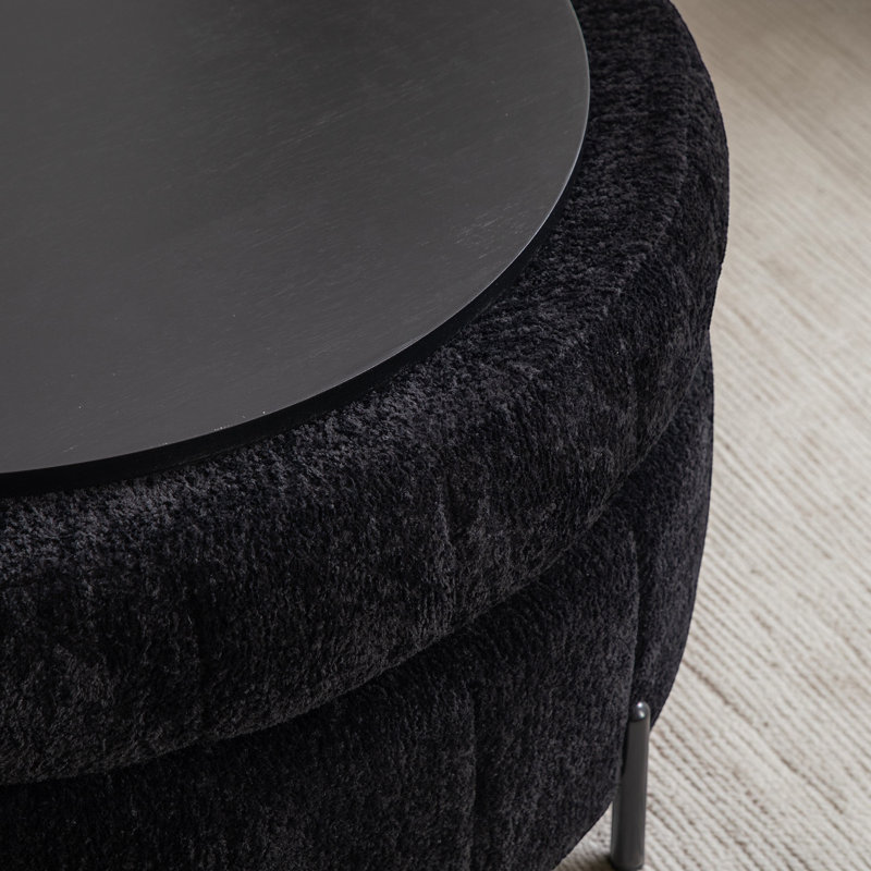 Upholstered  Storage Ottoman, Black Chenille