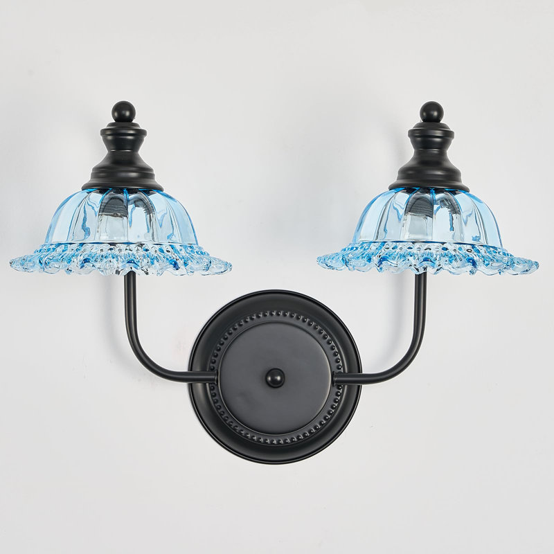 25.5" Wide 3-light Vanity Fixture, Black Frame And Blue Glass UL Listed, 2, Blue, Matte Black