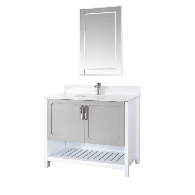 Ensemble de meuble-lavabo simple 41,3 po avec miroir Chasetin, Gris / blanc