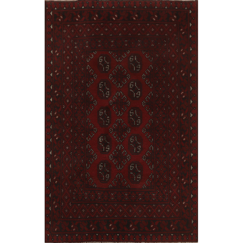 Tapis afghan tribal rouge traditionnel 3 x 5