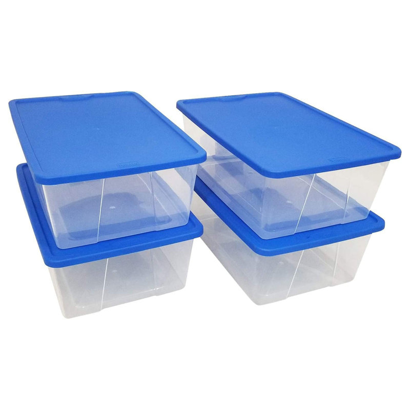 Homz Stackable Plastic Storage Container, 12 QT, Blue, 4 Pack
