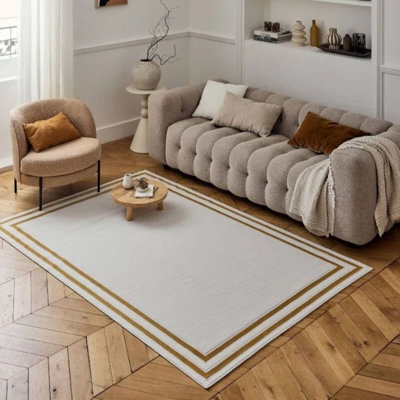 Carmel Modern Bordered Cream/Gold Area Rug
