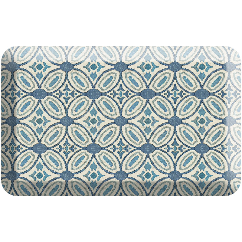Designer Comfort Anti‑Fatigue Kitchen Comfort Mat – Atlas Medallion Blue, Blue, 20" x 32"