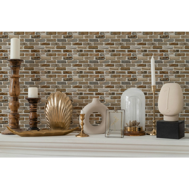 Rustic Stacked Stone Beige Gray Brick Wallpaper, 100" L  x 150" W