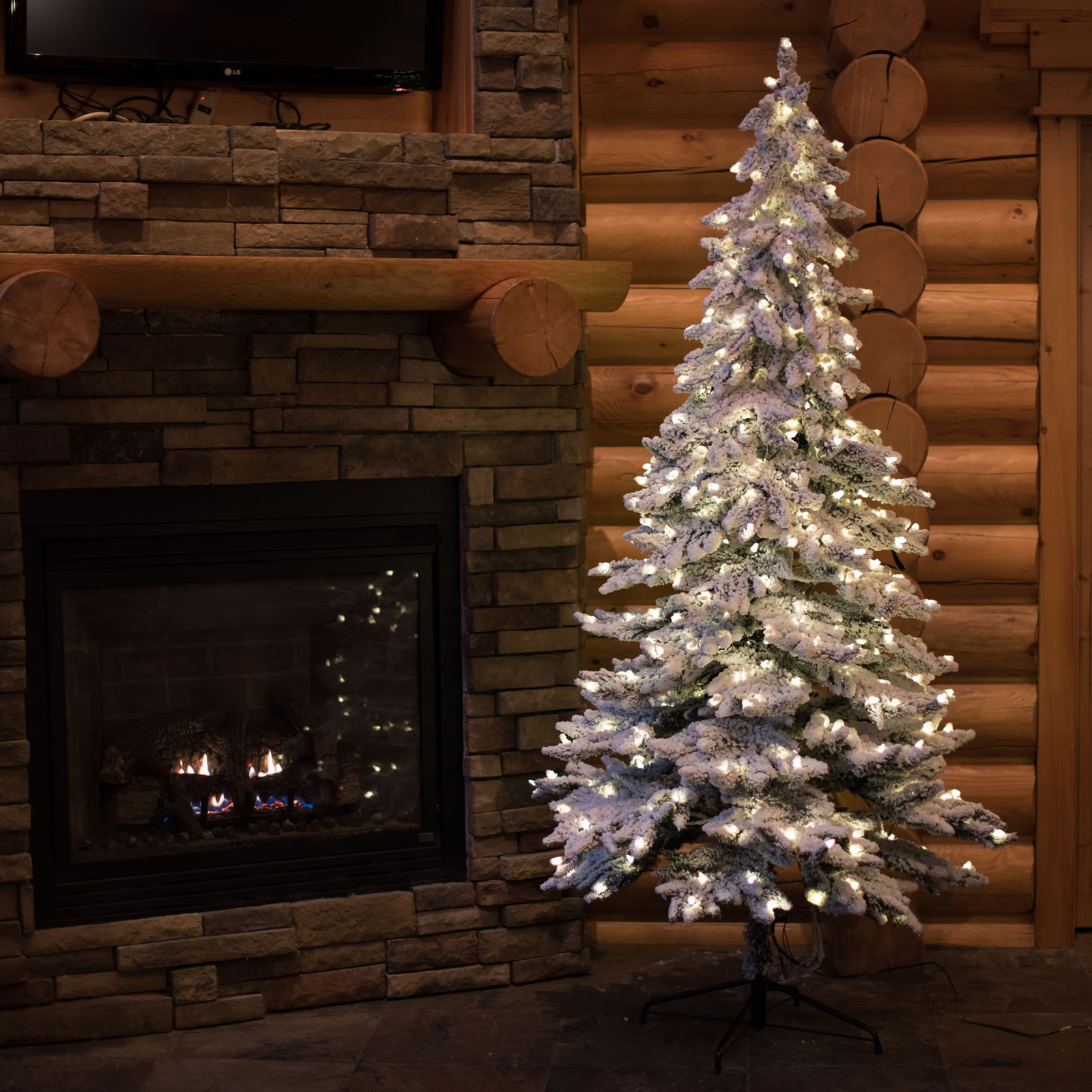 Flocked Spruce Alpine 7' Pre-Lit Spruce Tree, 5' H