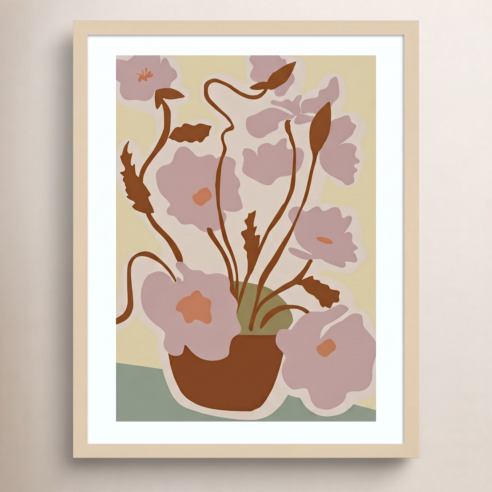 Expressive Abstract House Plant Pink Print, Brown, 25" H x 21" W x 1" D