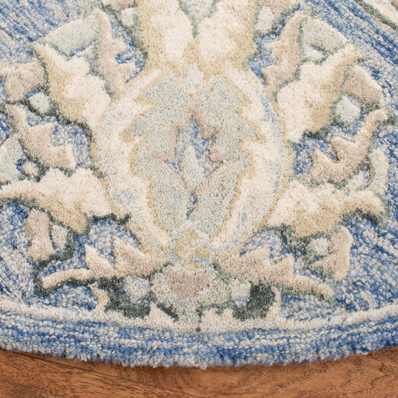 Tapis ivoire / bleu en laine touffeté à la main Esponga, Rond 6 pi
