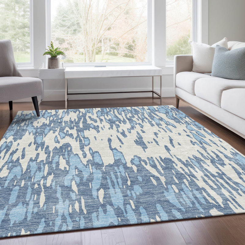 Premium Machine Washable Prisco Denim Rug, Rectangle 2'6" x 3'10"