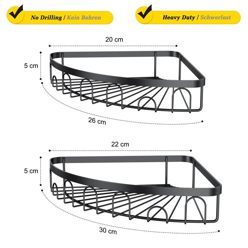 Longstreet Adhesive Stainless Steel Shower Shelf, Black