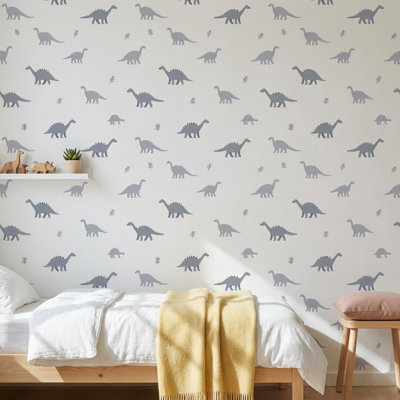 Papier peint blanc avec dinosaure minimaliste