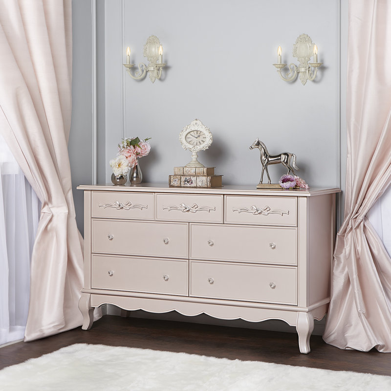 Blush Pink Pearl Double Dresser with Dovetail Drawers