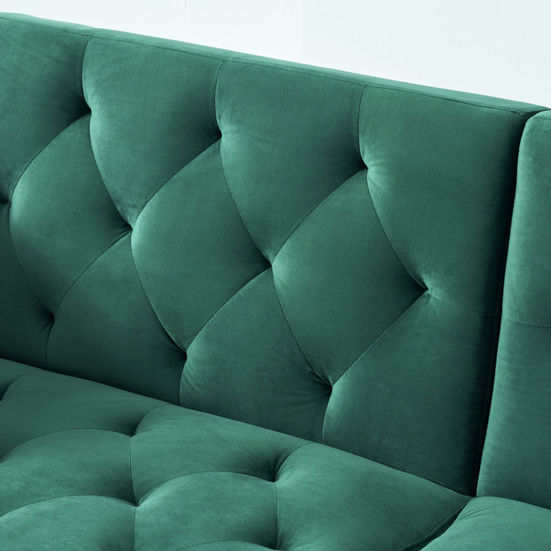 Canapé-lit en velours 61,4 Fantaisa, Velours vert, Couleur unie