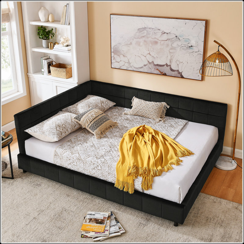 Queen Size Upholstered Tufted Bed Frame, Sofa Bed With Comfortable Backrest And Armrests For Bedroom And Living Room, Queen