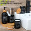 Ensemble d'accessoires de salle de bain noir mat, ensemble d'accessoires de salle de bain en verre 5 pièces avec plateau en bambou, distributeur de savon et porte-brosse à dents, ensemble de support Qtip