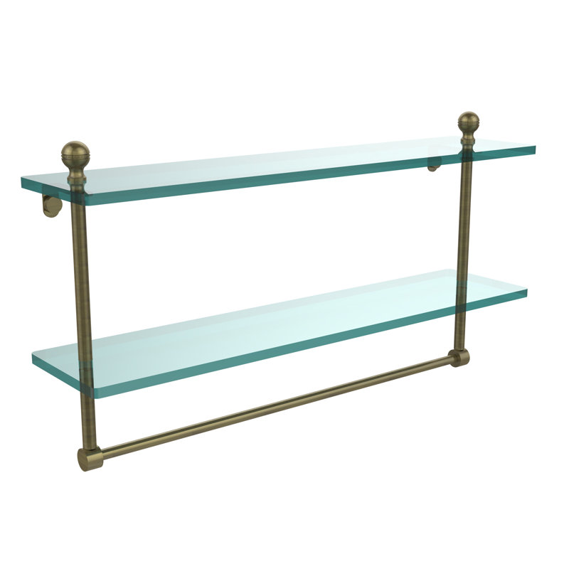 Morosini 2 Piece Tiered Shelf with Towel Bar, 12"H x 22"W x 5"D, Antique Brass