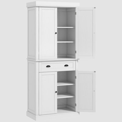 72.5"" Kitchen Pantry Cabinet, Traditional Freestanding Storage Cabinet With 4 Doors, Drawer And 3 Adjustable Shelves For Dining Room, White Wood Grain -  Winston Porter, 401E1AAC956E44C393F0D7B0C0E14528