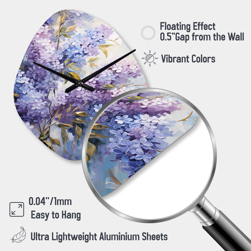 Horloge murale asymétrique mauve en lilas mauve en fleurs - lilas, Petit