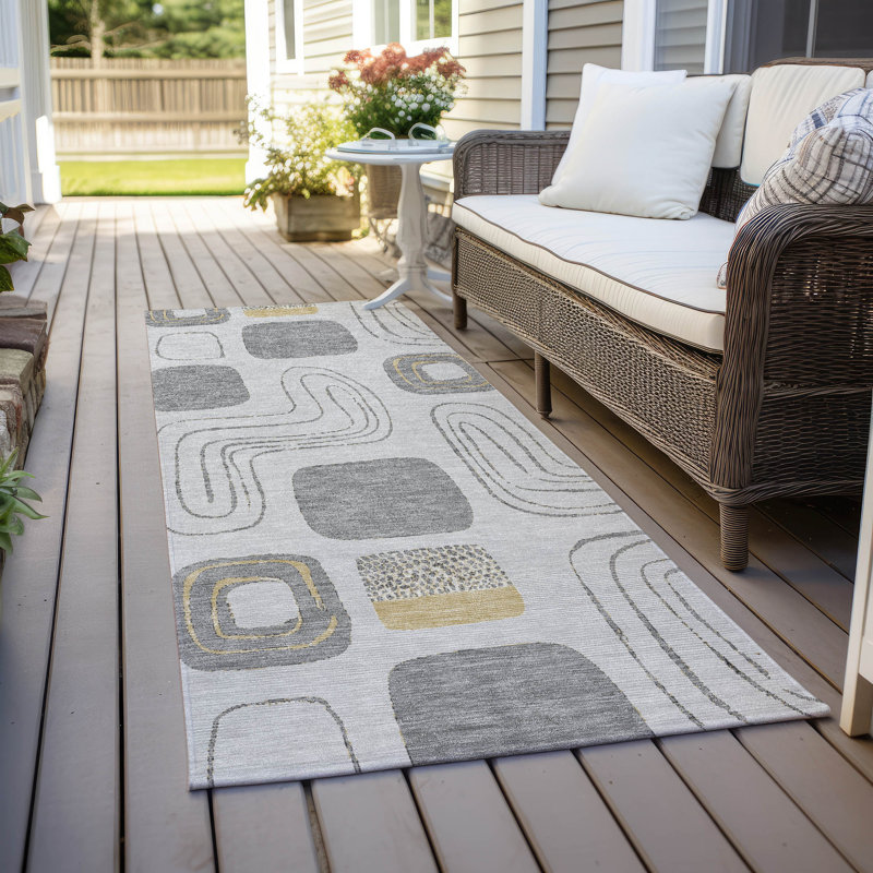 Machine Washable Indoor/Outdoor Claudian ACN1670 Gray Rug, Runner 2'3" x 7'6"