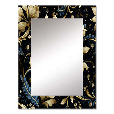 Keller Gold And Blue Luxury Damask Serenade - damask  Decorative Wall Mirror, Damask Mirror, Printed Metal Art