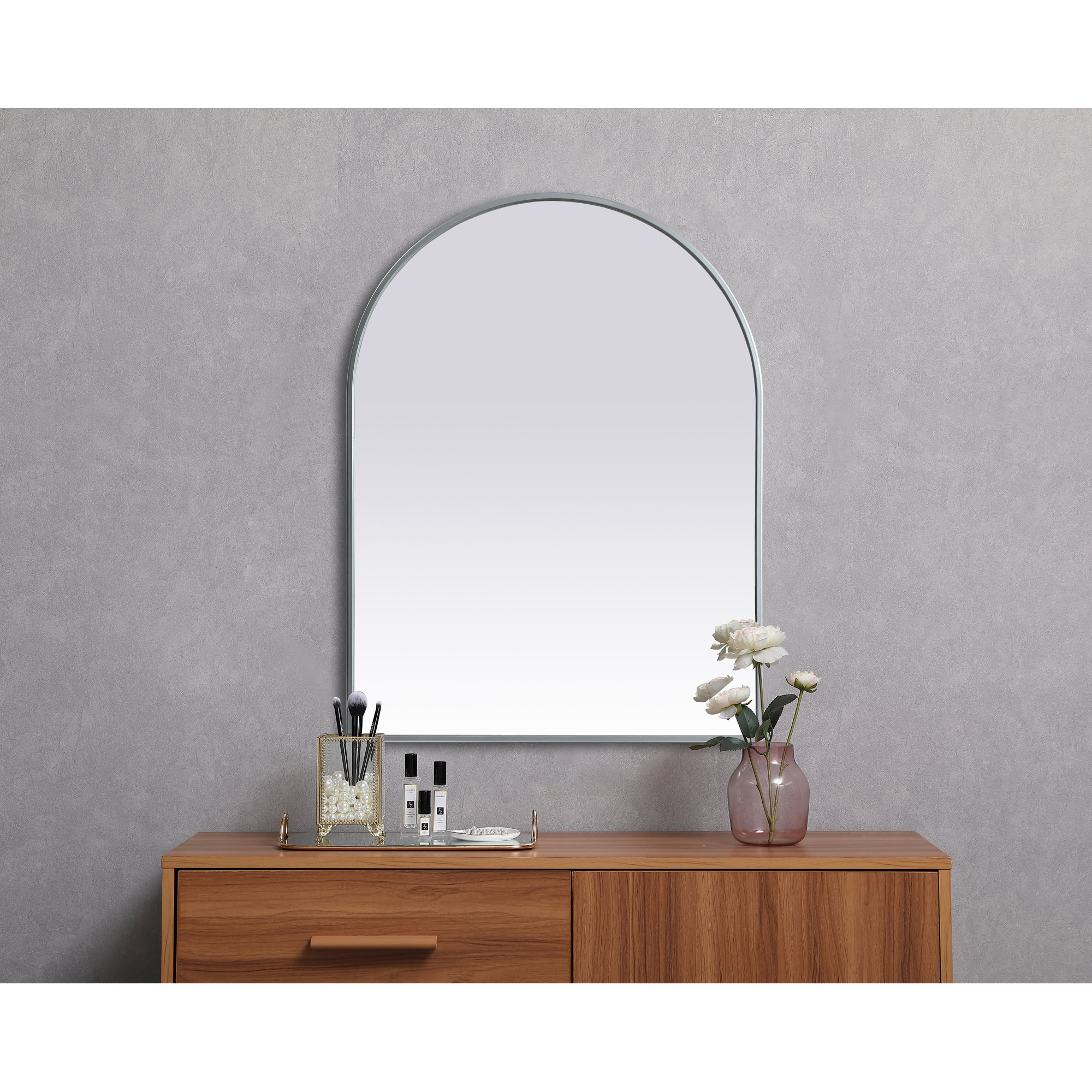 Sabine Metal Arch Wall Mirror, 36" x 27", Silver