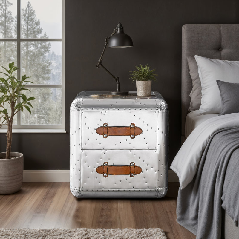 22“W Vintage Industrial Aluminum Nightstand
