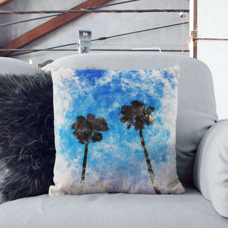 Two Palm Trees Watercolour Scatter Cushion, 55cm H x 55cm W x 20cm D