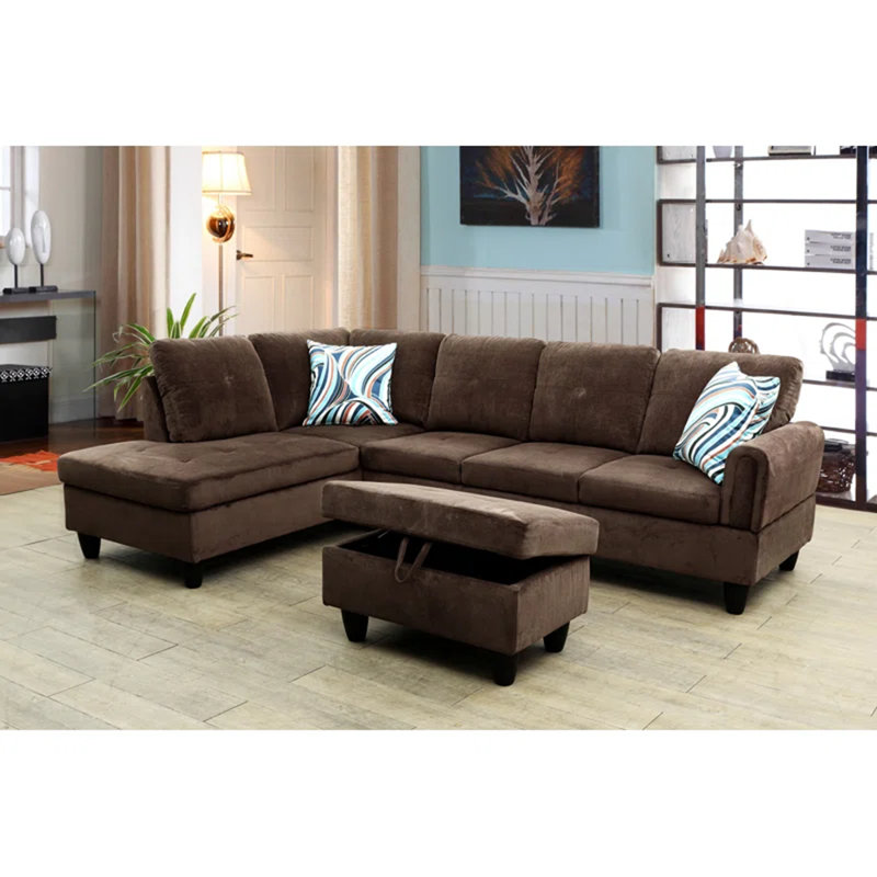 Jacksmith Upholstered Sectional, Left Hand Facing, Brown Corduroy
