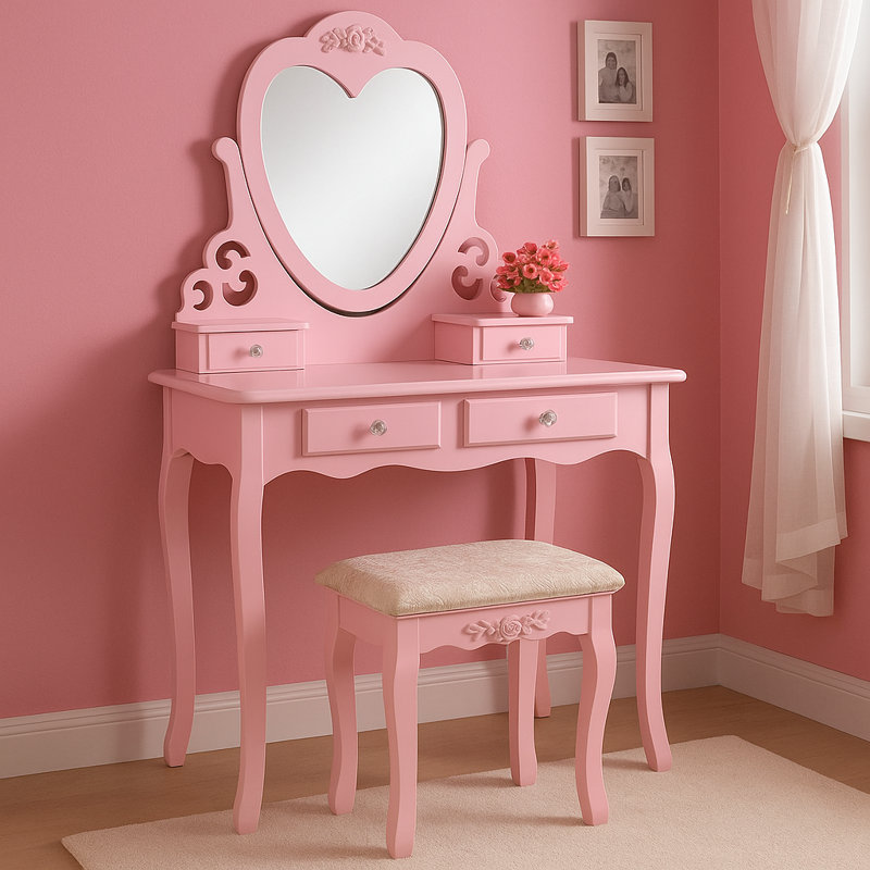 Brenda Dressing Table with Mirror, Pink