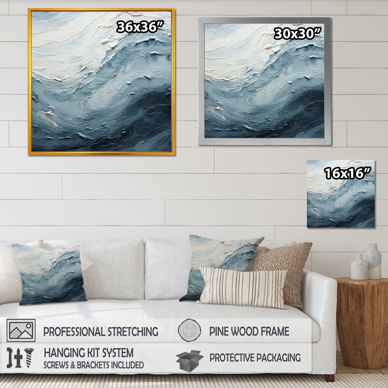 Minimalisme, peinture noire et bleue, vague II, H 36 po x l 36 po x P 1,5 po, Cadre photo noir