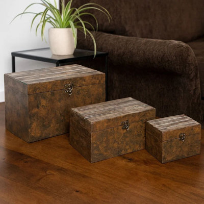 3 Piece Solid Wood Vintage Trunk