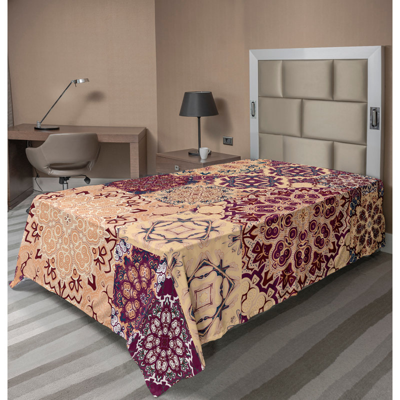 Ambesonne Orient Top Flat Sheet Mosaic Motifs, Twin XL Flat Sheet, Peach/Orange/Red Floral