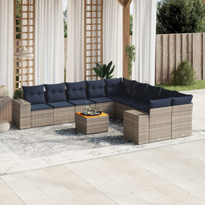  Ensemble de canapé de patio 11 pièces avec coussins en rotin de polyester gris
