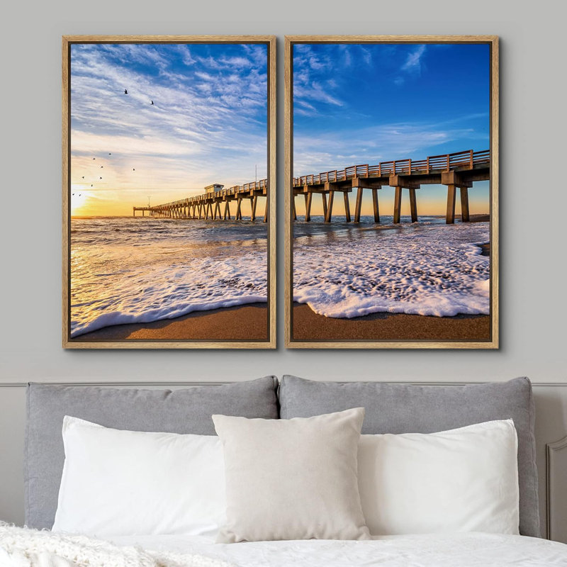 " Tropical Vibrant Ocean Seascape Pier Horizon Nature Landscape Photography Decor " 2 - Pieces, 36" H x 24" W, Natural