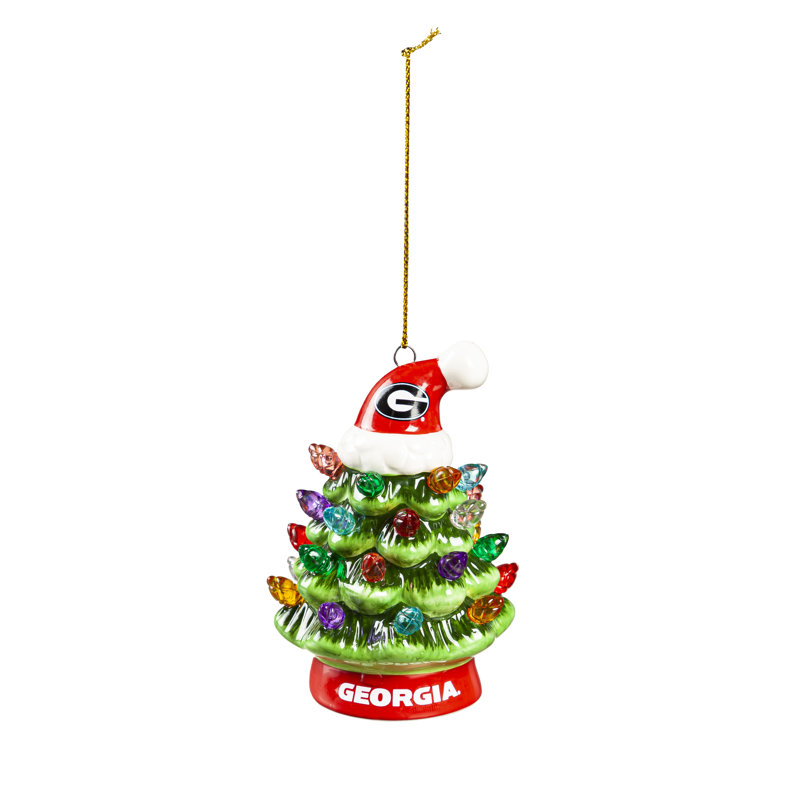 Ornement en forme d'arbre de Noël à DEL en céramique 4 "avec équipe Santa Hat, Université de Géorgie