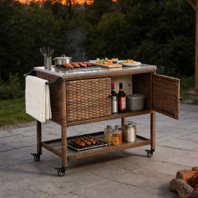 Outdoor Rolling Kitchen Island  Cart with Stainless Steel Top