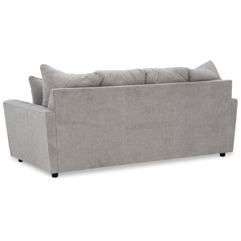 Gray Fabric Stationary Sofa with Flared Arms and Accent Pillows