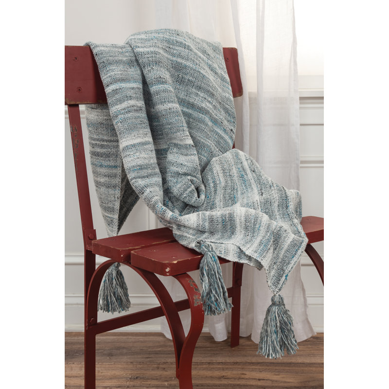 Recycled Hand Woven Throw Blanket, Gray/Teal