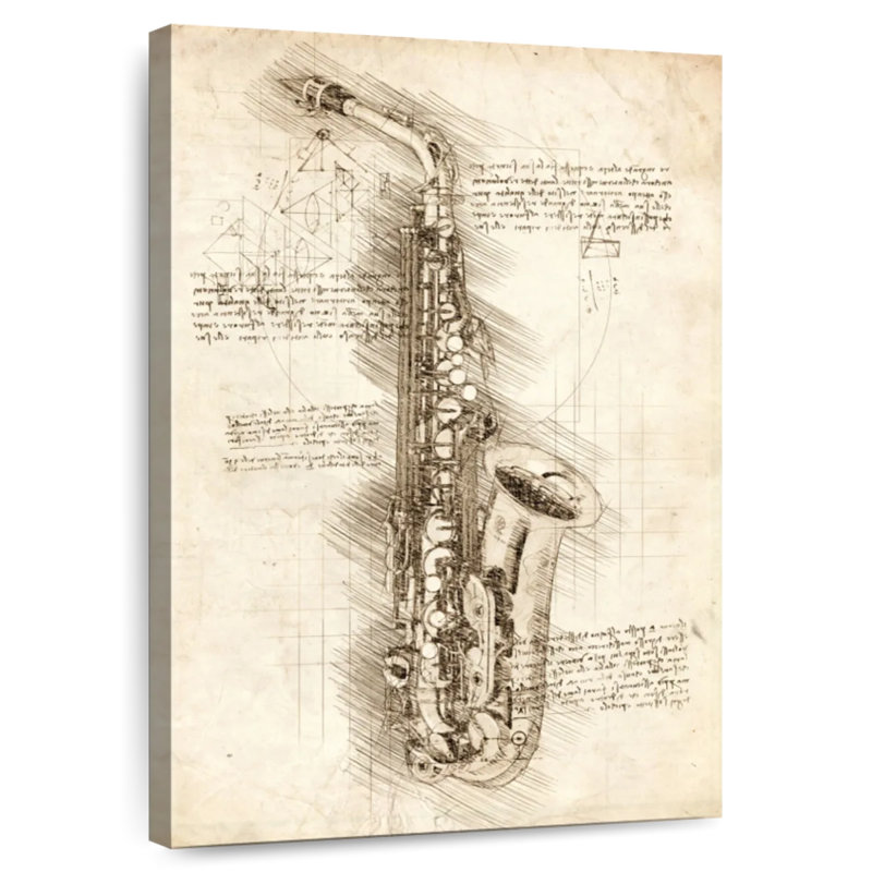 Abarca Old Saxophone Blueprint, 24" H x 16" W