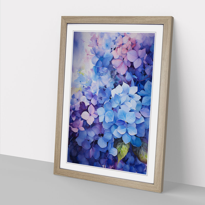 Hydrangea Action Painting Art - Framed Print, 46cm H x 34cm W x 2cm D, Oak