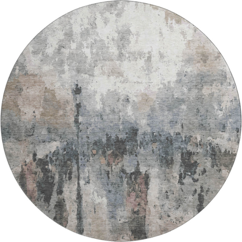 Premium Machine Washable Mayfield Abstract Rug, Beige, 8' Round