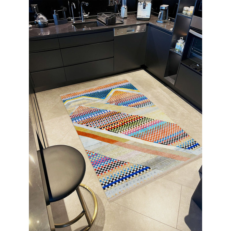 Barcelona Collection Multi-Colored Mixed Shapes Patterned Modern Decorative Rug, Rectangle 4'11.06" x 7'6.55"